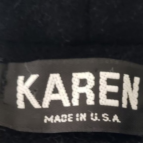 Karen Womens Wool Coat One Size Black Open Front Pockets Lined Winter Warm Vtg - Picture 7 of 10